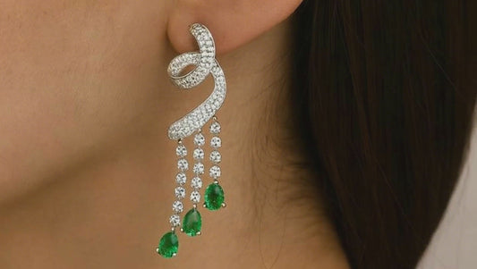925 Sterling Silver Green Stone Luxury Drop Earrings | Rasvi Jewels