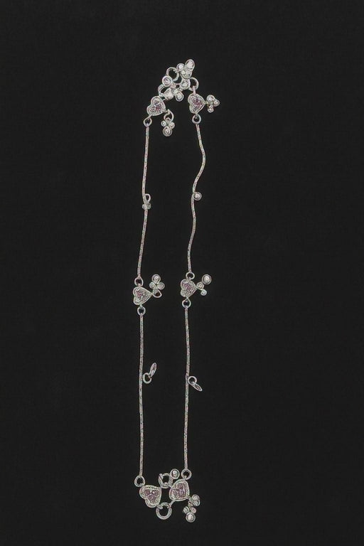 Elegant One-of-a-Kind Silver Payal with Pink Heart Stones