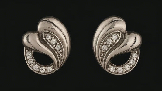 Heart-Shaped Silver Zircon Stud Earrings