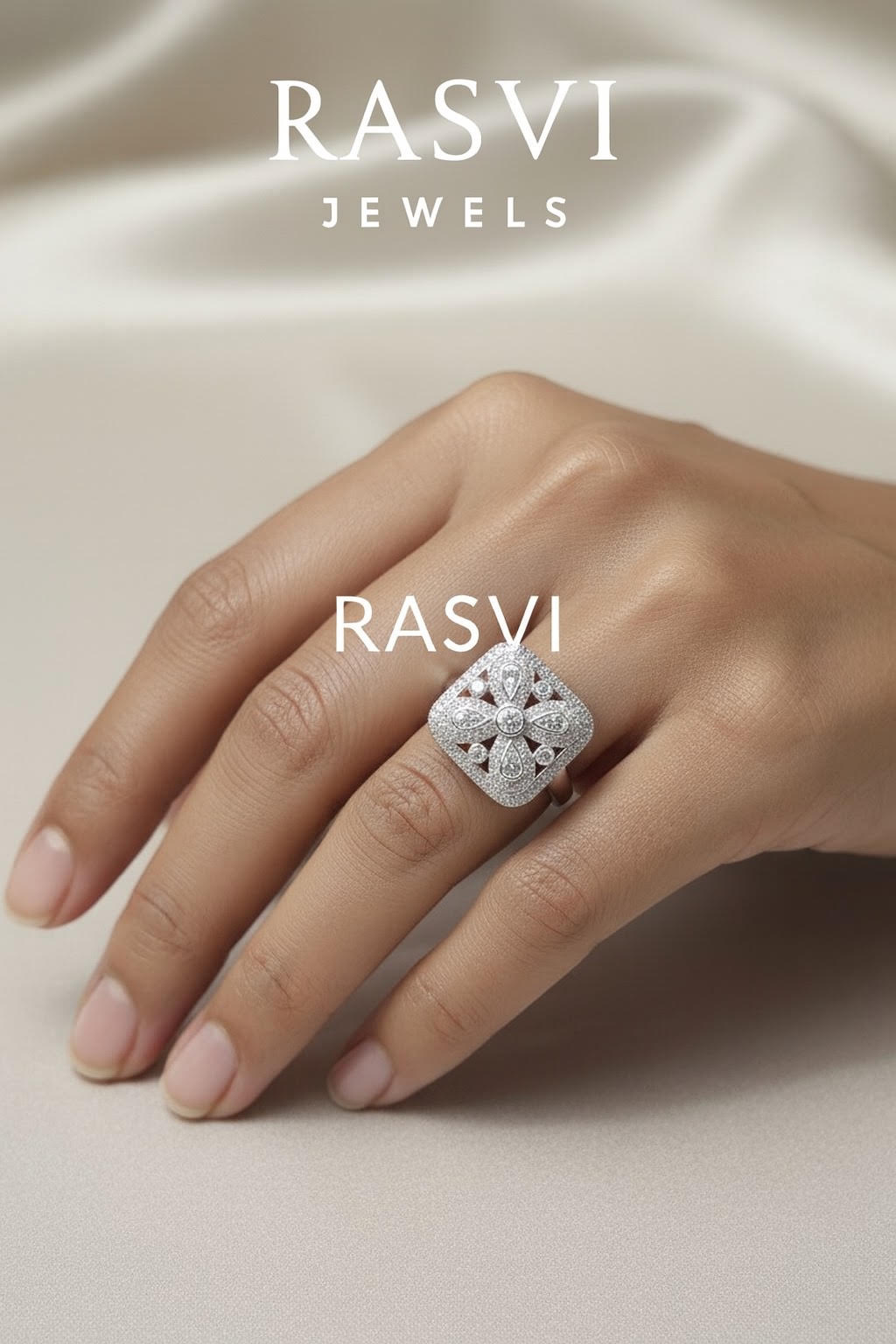 925 Silver Floral Multicolor Zircon Ring | Statement Cocktail Ring